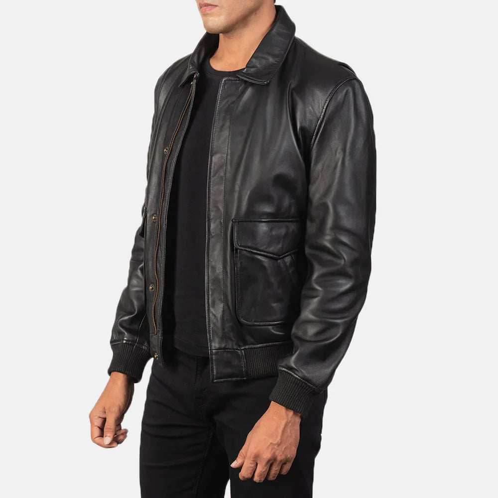Black-Leather-Bomber-Jacket-Left-By-SKS-Wholesales