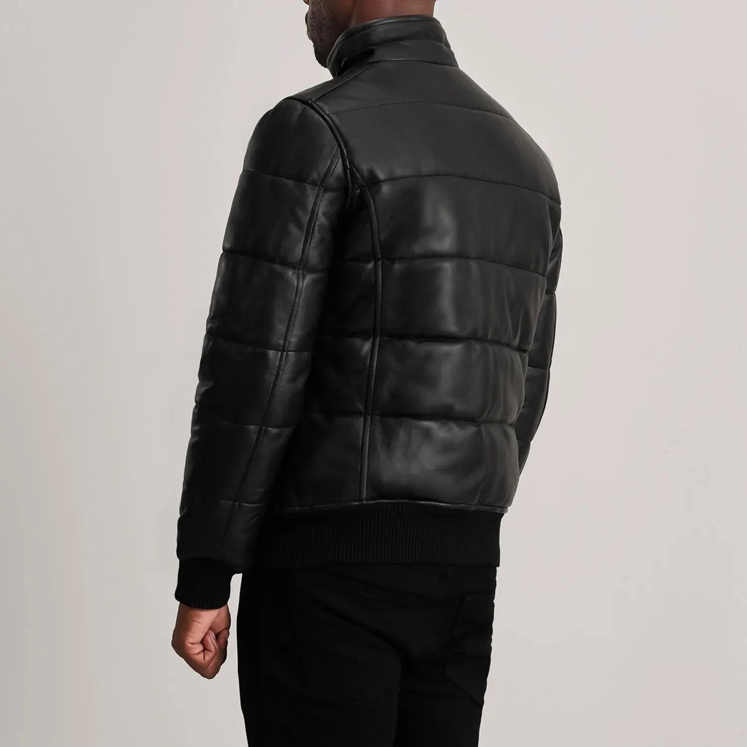 Black-Leather-Puffer-Bomber-Jacket-Back-By-SKS-Wholesales
