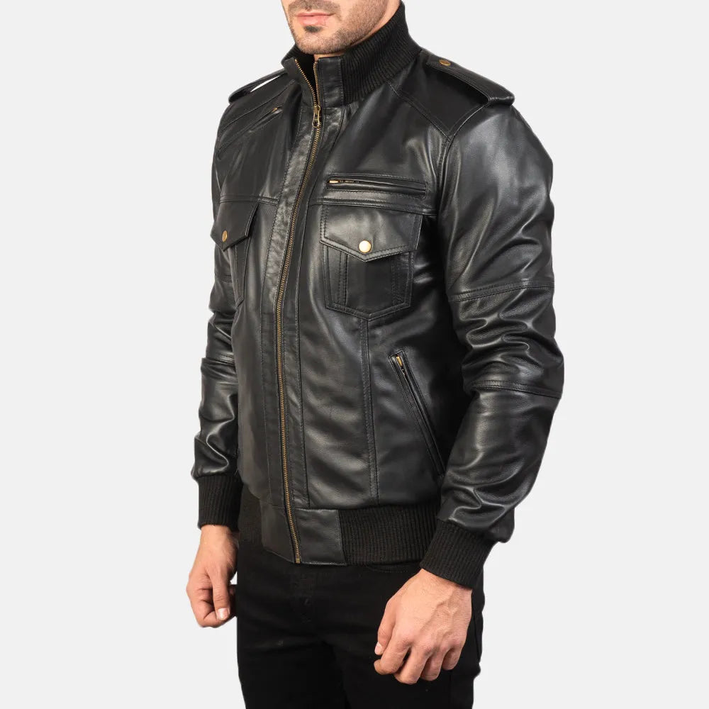 Black-Sheepskin-Leather-Bomber-Jacket-Left-By-SKS-Wholesales