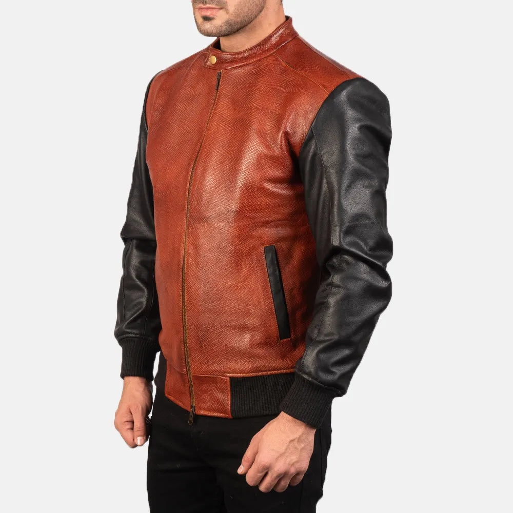 Black-and-Maroon-Leather-Bomber-Jacket-Left-By-SKS-Wholesales