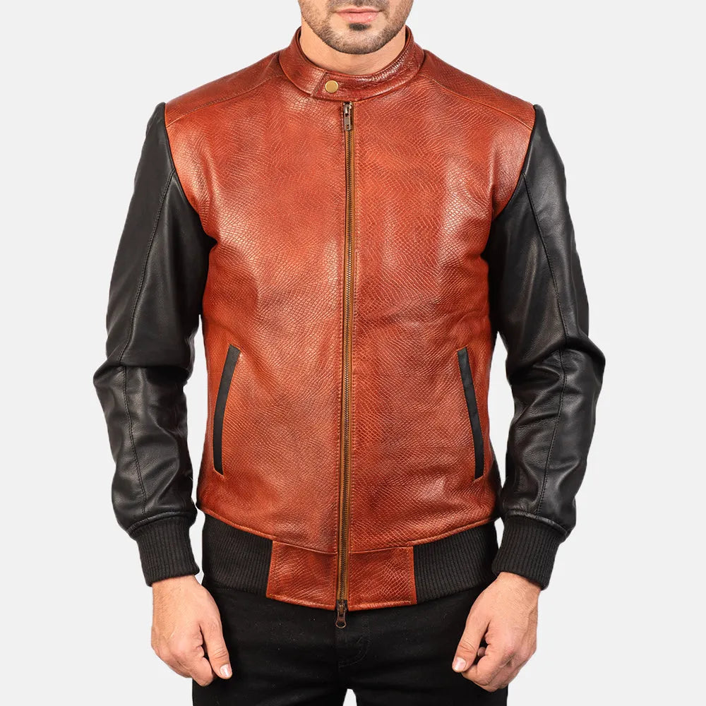 Black-and-Maroon-Leather-Bomber-Jacket-Model-By-SKS-Wholesales
