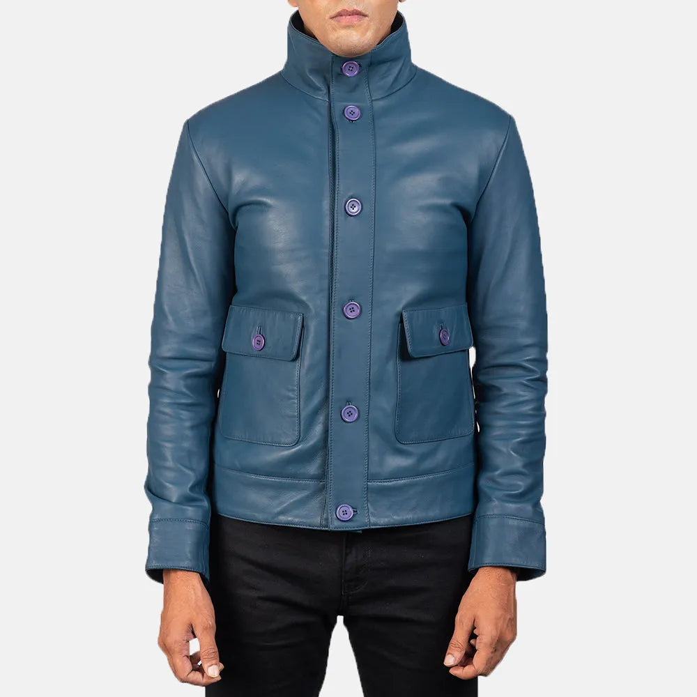 Blue-Leather-Bomber-Jacket-Model-By-SKS-Wholesales