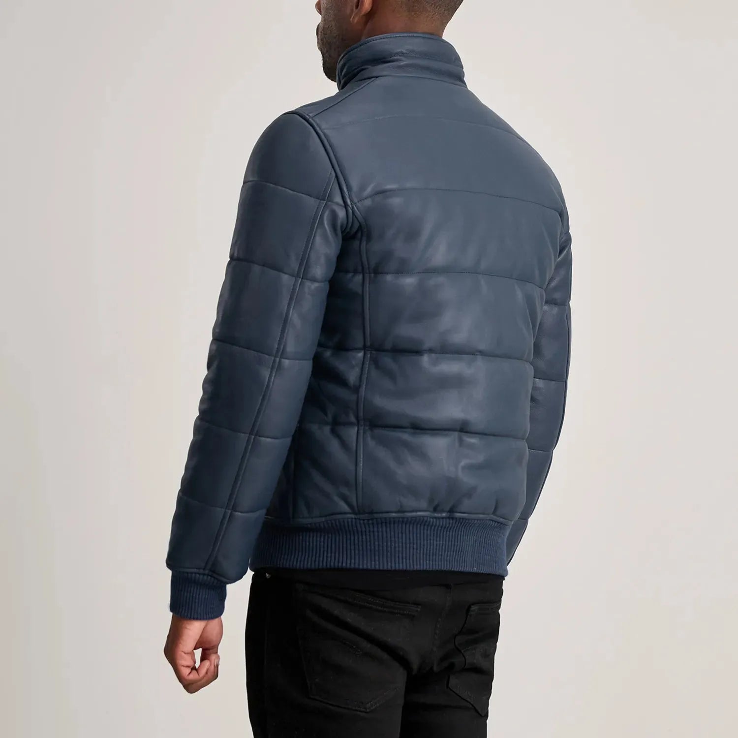 Blue-Leather-Puffer-Bomber-Jacket-Back-By-SKS-Wholesales