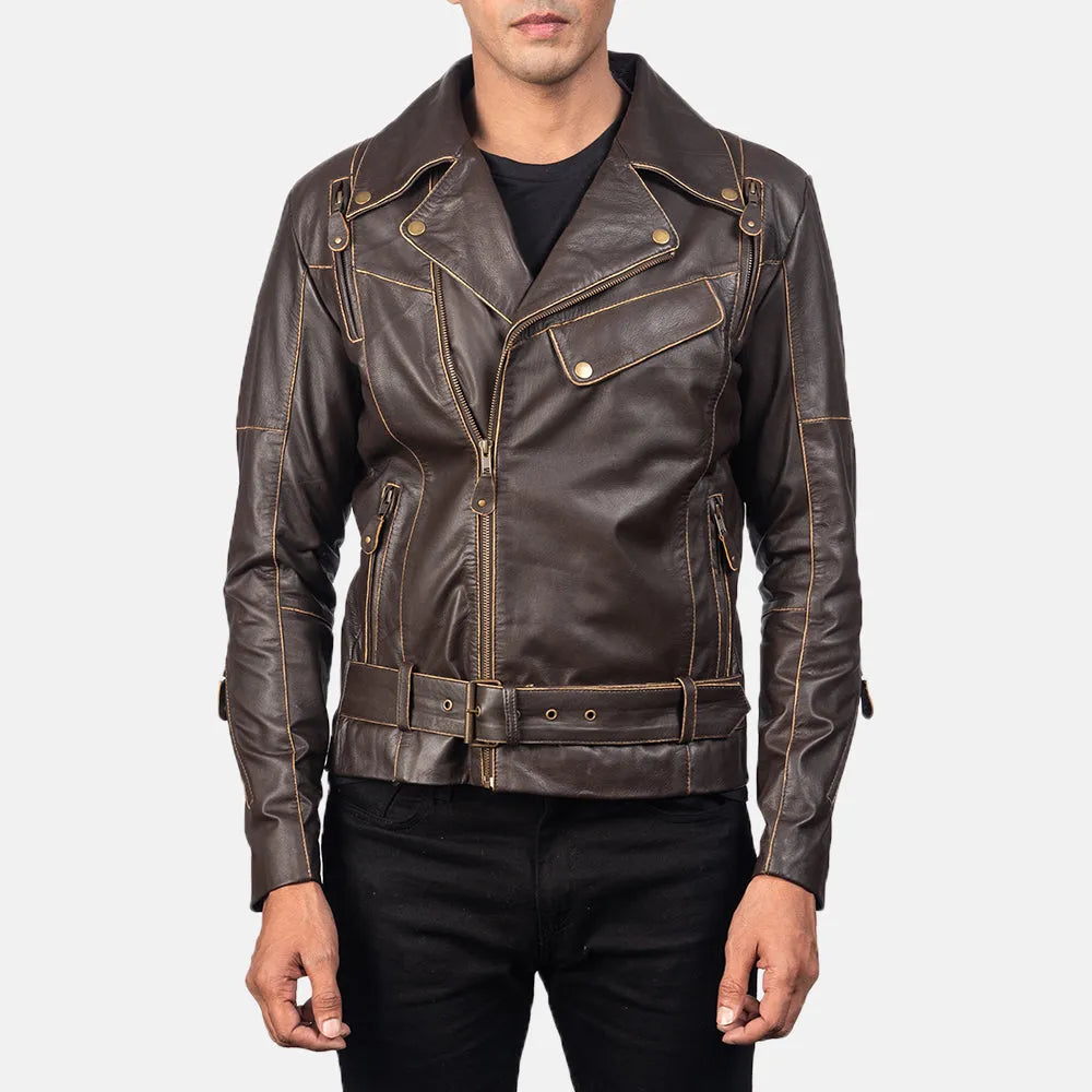 Brown-Leather-Biker-Jacket-Front-By-SKS-Wholesales