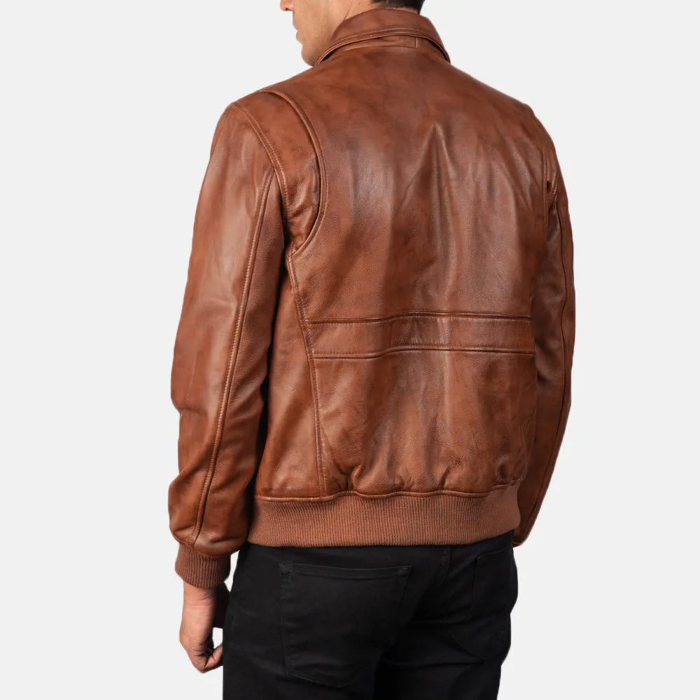 Brown-Leather-Bomber-Jacket-Back-By-SKS-Wholesales