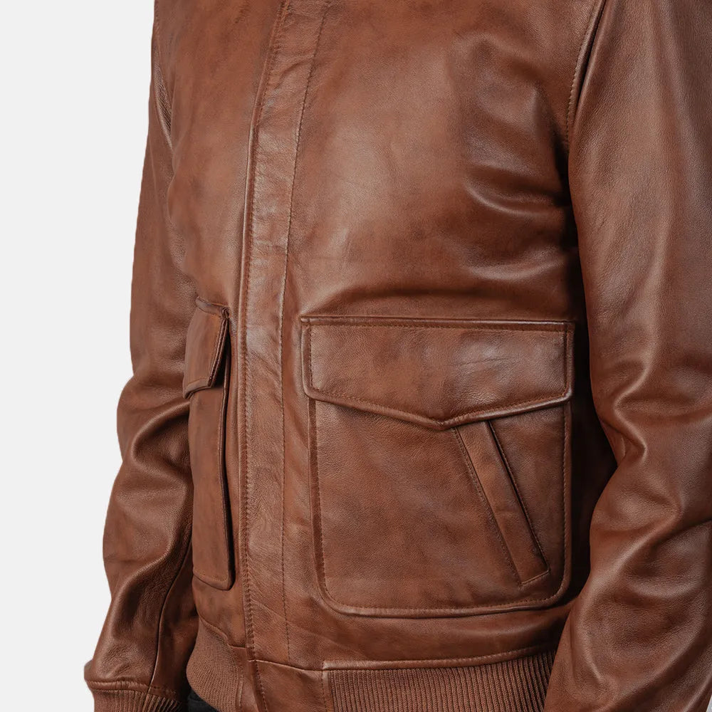 Brown-Leather-Bomber-Jacket-Close-By-SKS-Wholesales