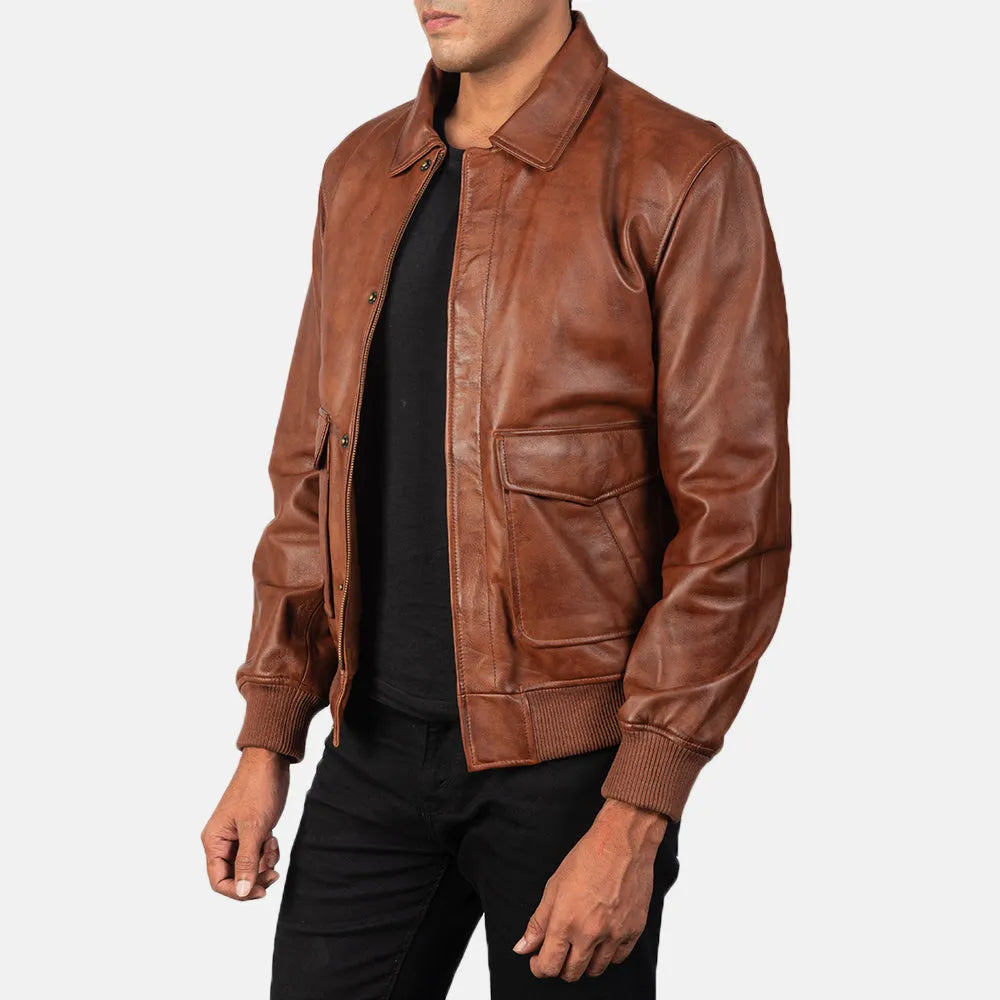Brown-Leather-Bomber-Jacket-Left-By-SKS-Wholesales