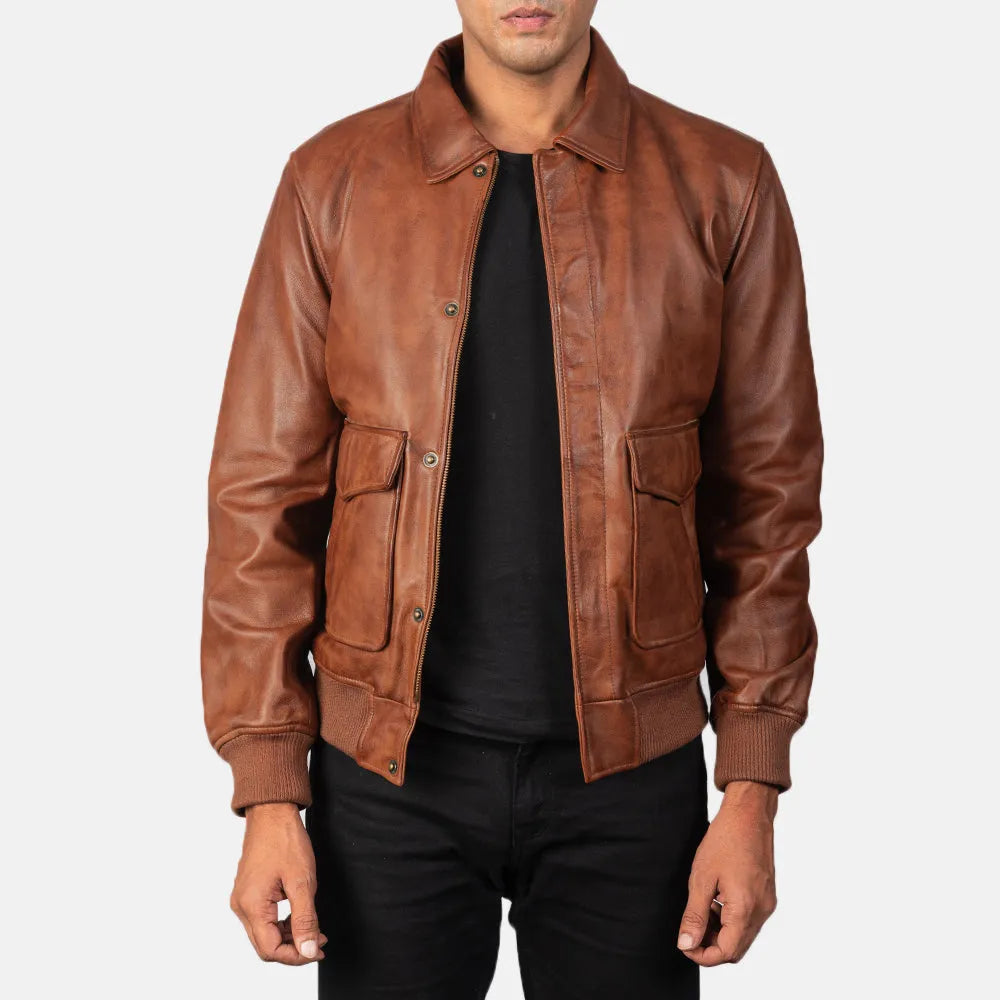 Brown-Leather-Bomber-Jacket-Model-By-SKS-Wholesales