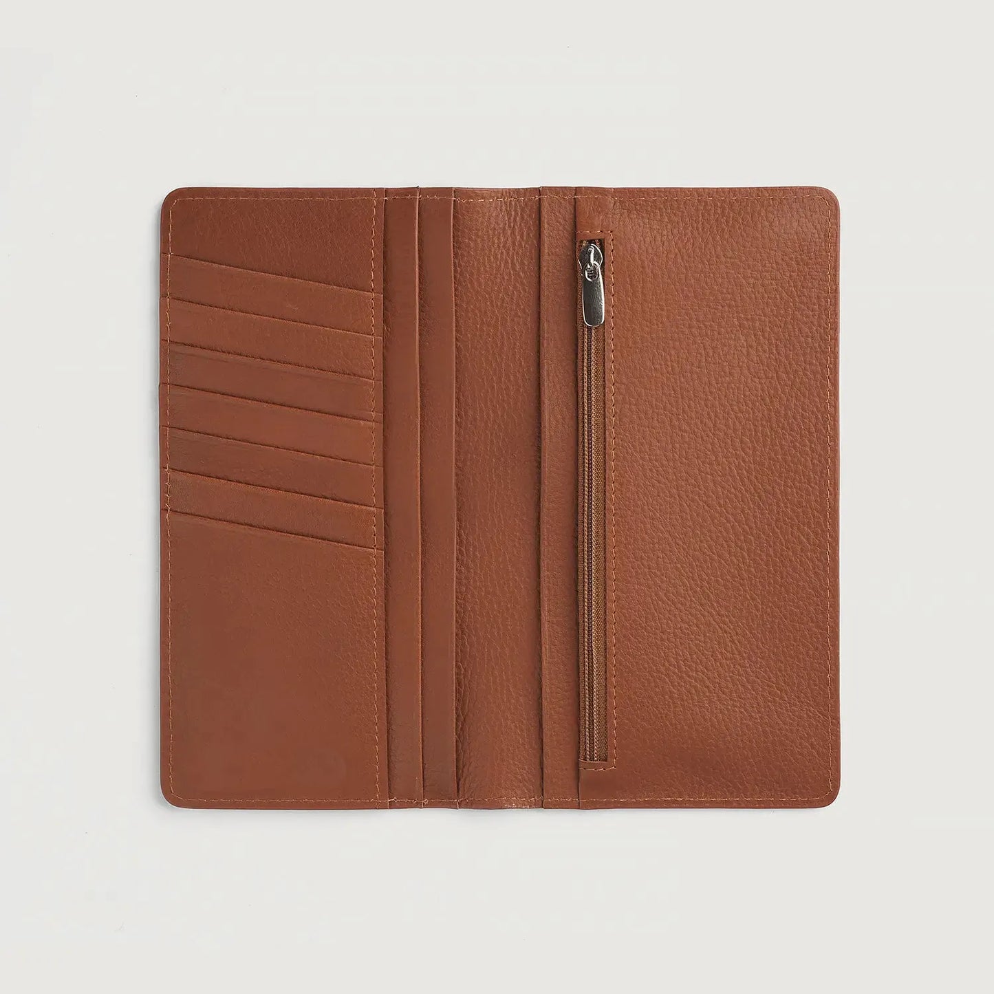 Brown-Leather-Long-Wallet-Open-By-SKS-Wholesales