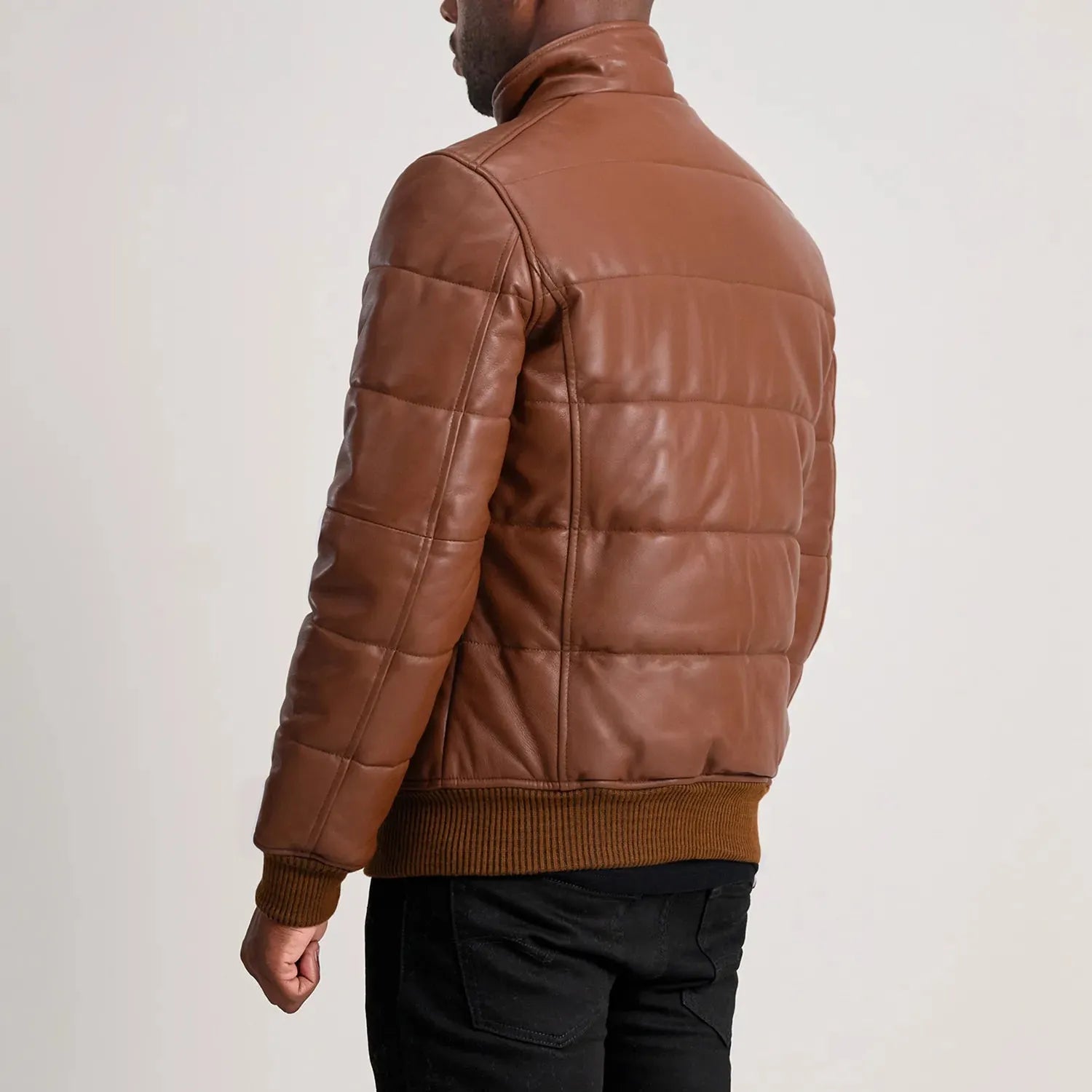 Brown-Leather-Puffer-Bomber-Jacket-Back-By-SKS-Wholesales