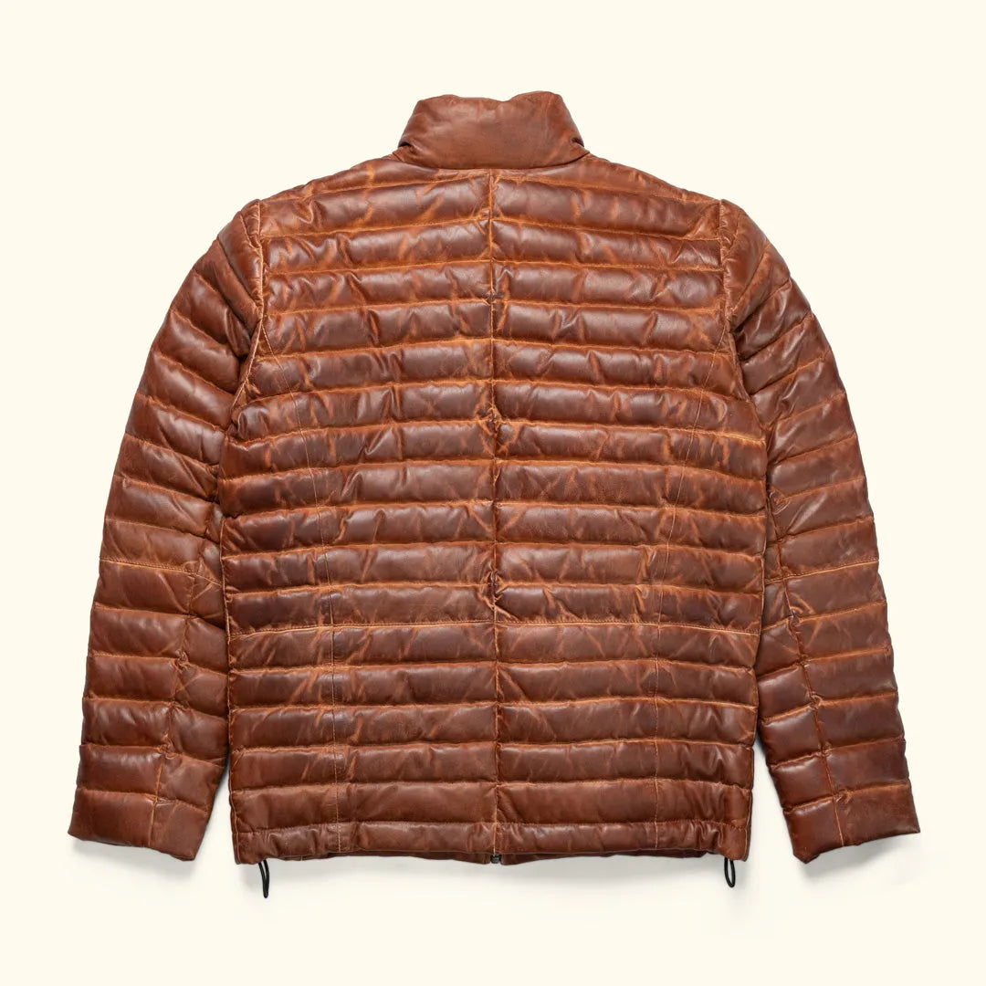 Brown-Leather-Puffer-Jacket-Back-By-SKS-Wholesales