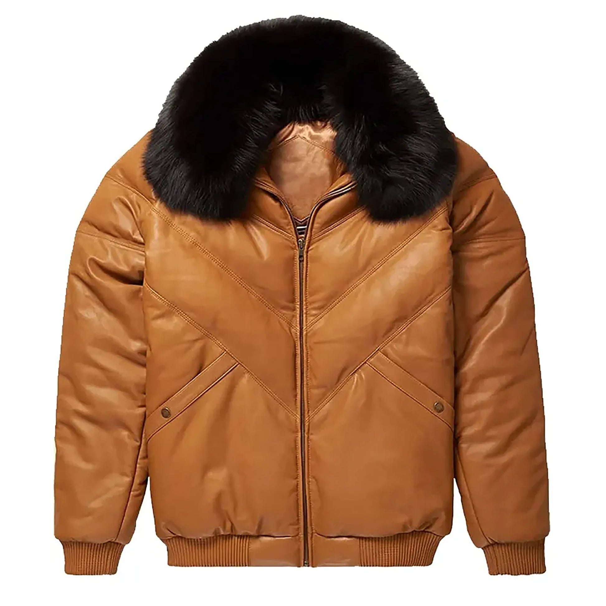 Brown-Leather-V-Bomber-Jacket-By-SKS-Wholesales