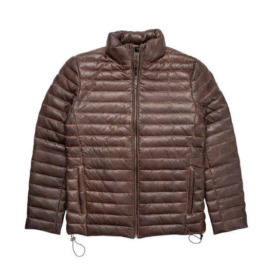 Dark-Brown-Leather-Puffer-Jacket-Front-By-SKS-Wholesales