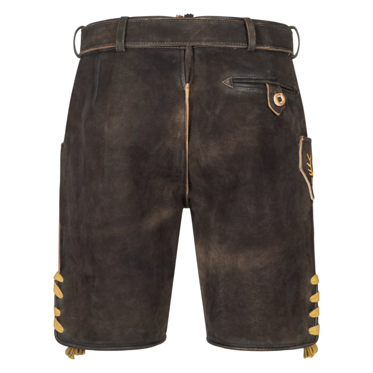 Dark brown short lederhosen, back view