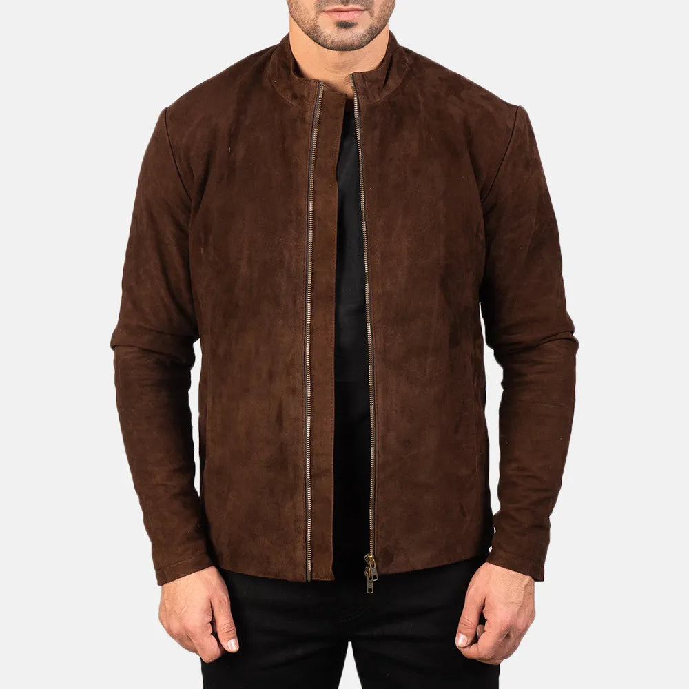 Dark-Brown-Suede-Biker-Jacket-Front-By-SKS-Wholesales