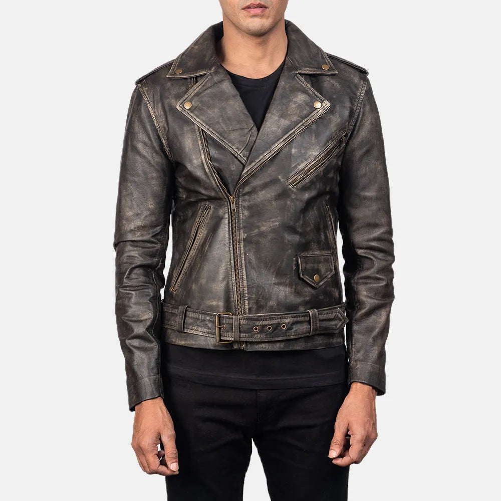 Distressed-Brown-Leather-Biker-Jacket-Front-By-SKS-Wholesales