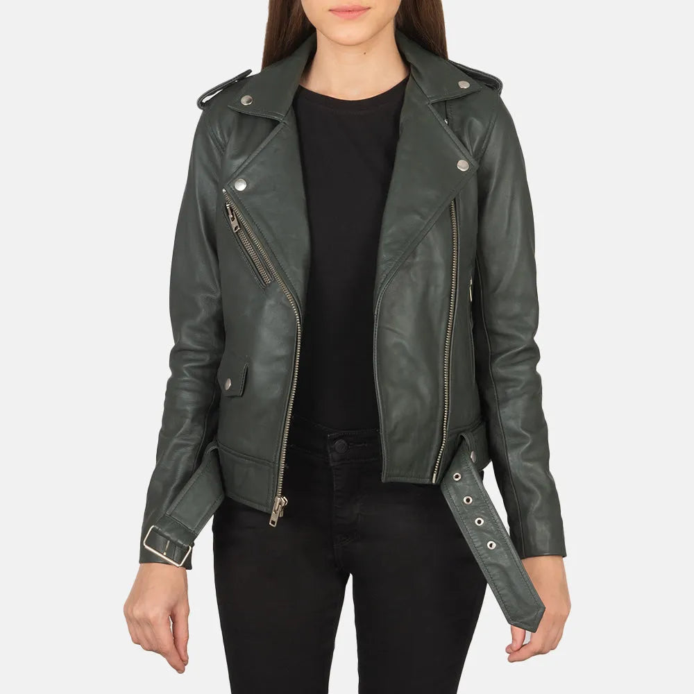 Green-Leather-Biker-Jacket-Open-By-SKS-Wholesales