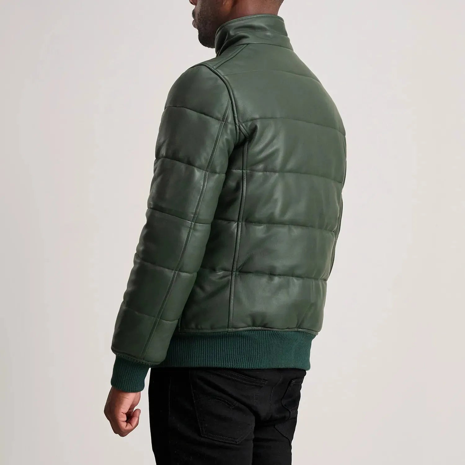 Green-Leather-Puffer-Bomber-Jacket-Back-By-SKS-Wholesales