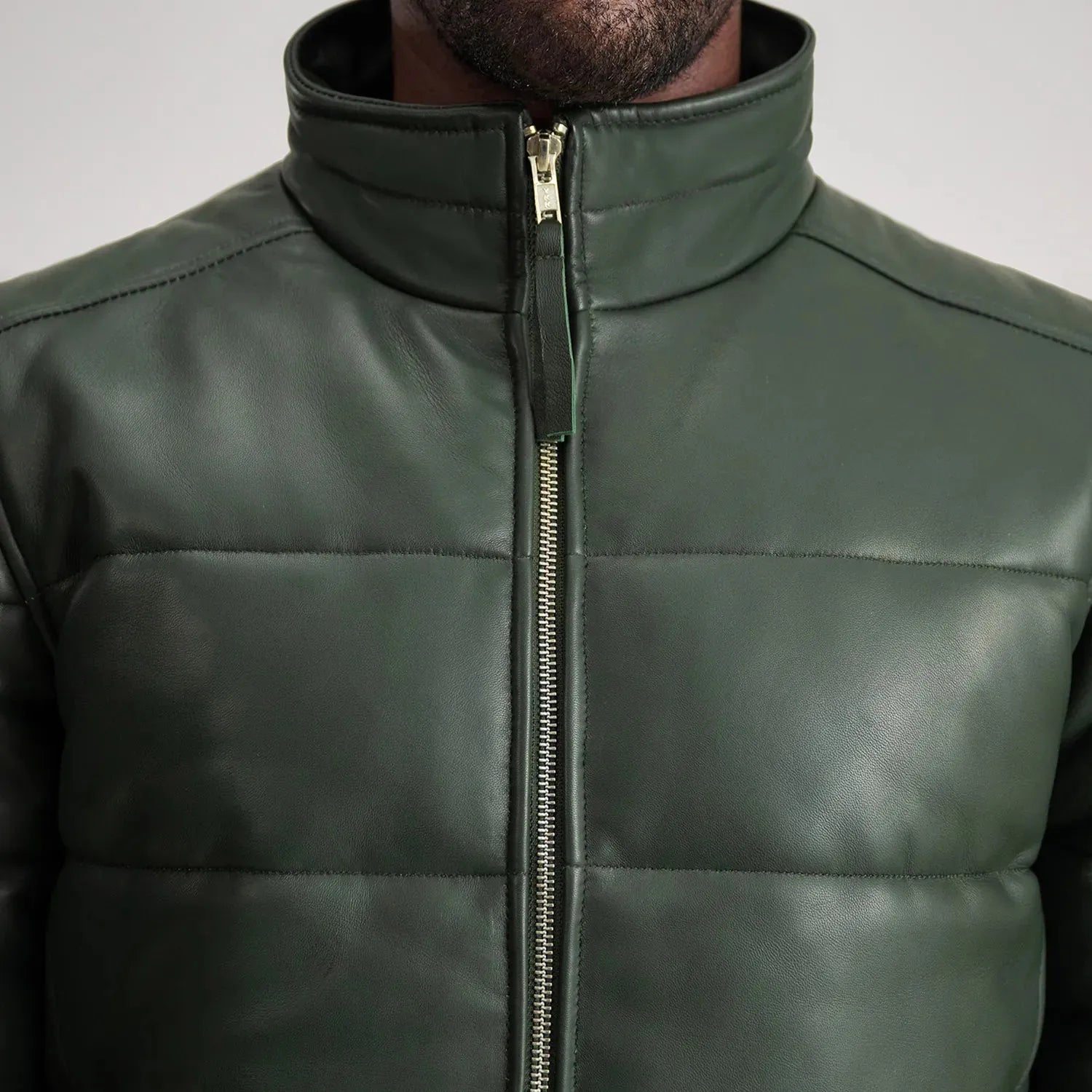 Green-Leather-Puffer-Bomber-Jacket-By-SKS-Wholesales