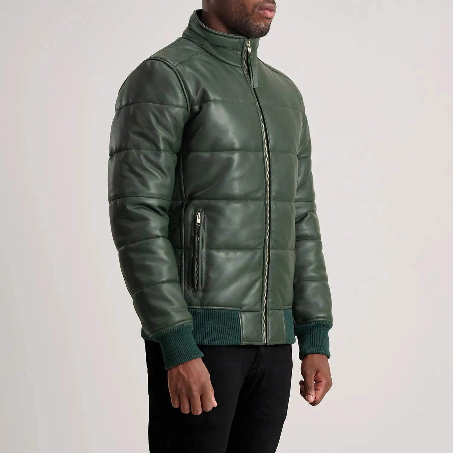 Green-Leather-Puffer-Bomber-Jacket-Left-By-SKS-Wholesales