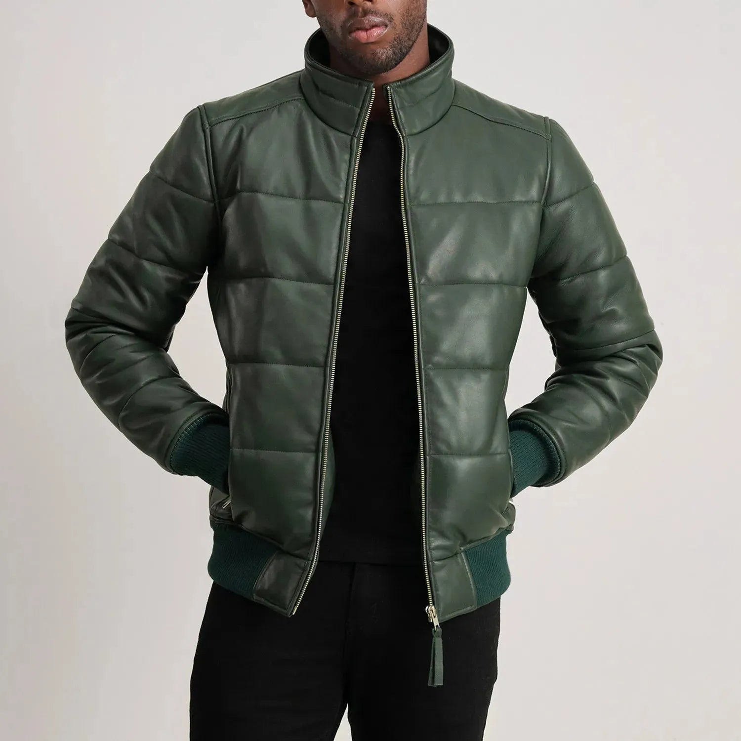 Green-Leather-Puffer-Bomber-Jacket-Model-By-SKS-Wholesales