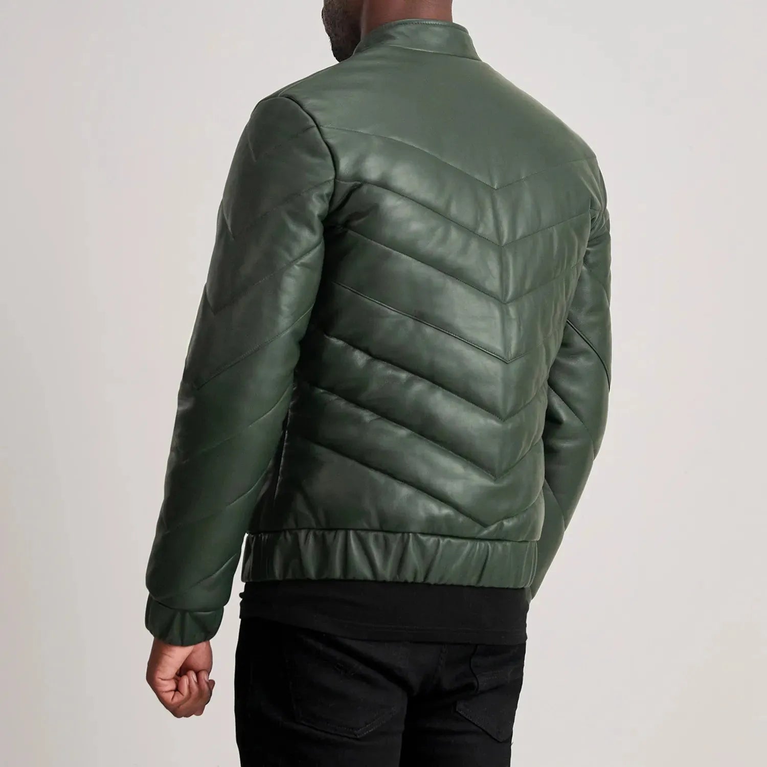 Green-Leather-Puffer-Jacket-Back-By-SKS-Wholesales