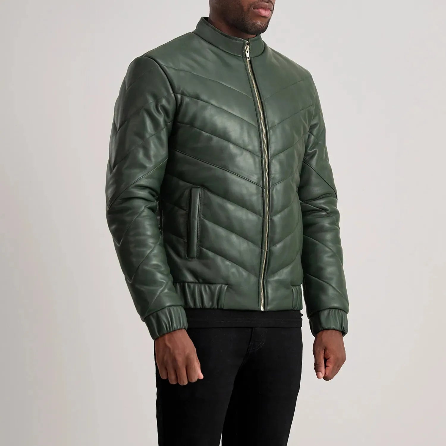 Green-Leather-Puffer-Jacket-By-SKS-Wholesales
