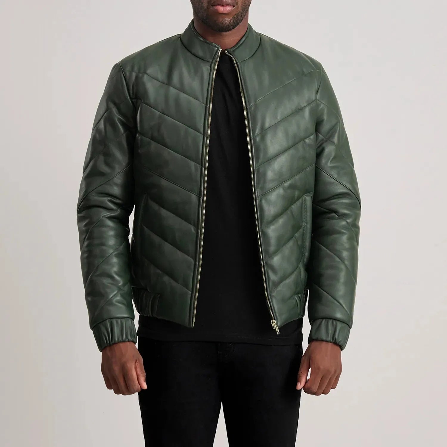 Green-Leather-Puffer-Jacket-Model-By-SKS-Wholesales