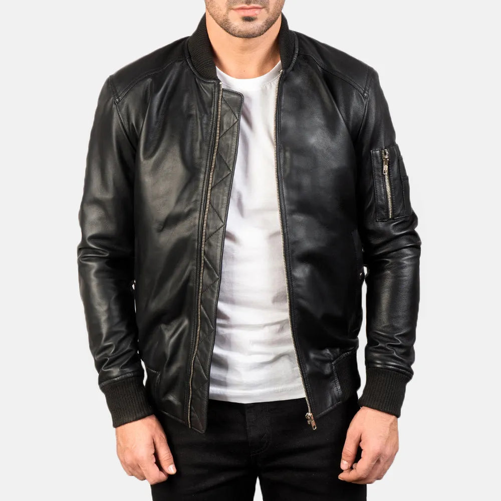 Mens-Black-Leather-Bomber-Jacket-By-SKS-Wholesales