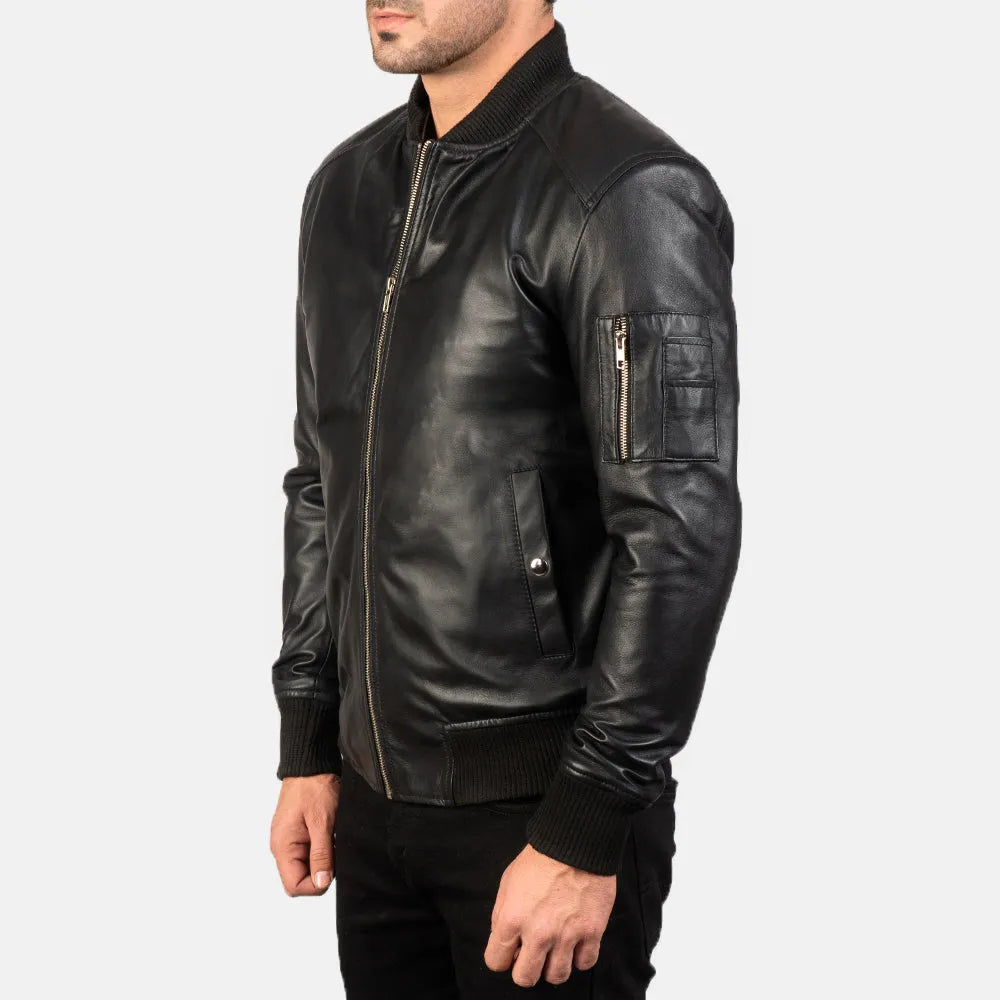 Mens-Black-Leather-Bomber-Jacket-Left-By-SKS-Wholesales