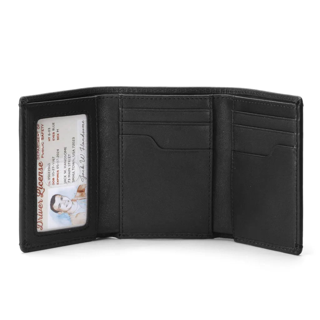 Mens-Black-Leather-Trifold-Wallet-Open-By-SKS-Wholesales