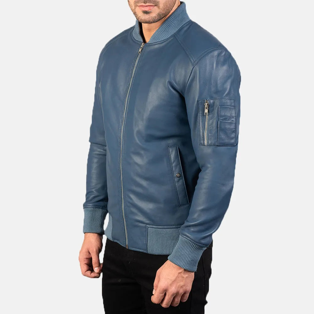 Mens-Blue-Leather-Bomber-Jacket-Left-By-SKS-Wholesales