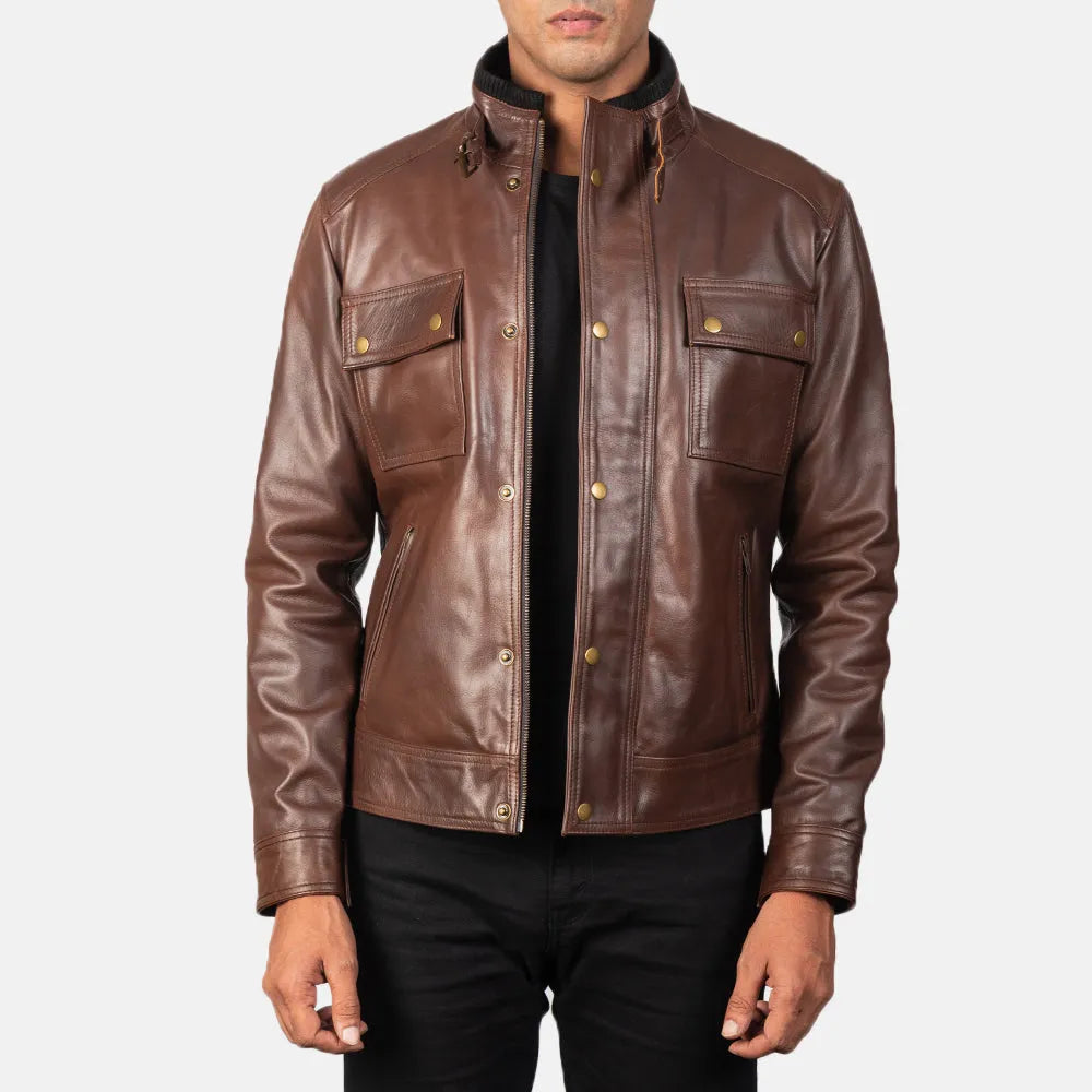 Mens-Brown-Leather-Biker-Jacket-Open-By-SKS-Wholesales