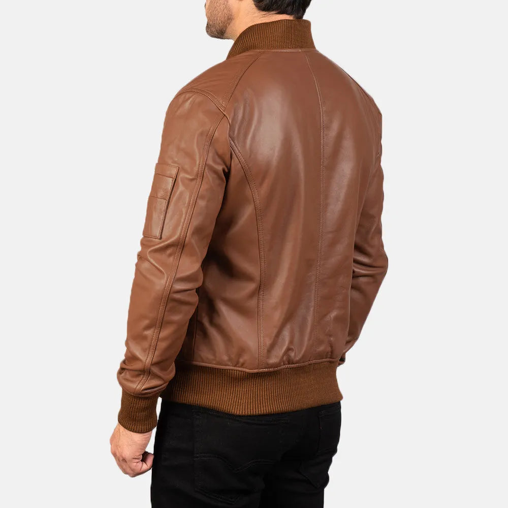 Mens-Brown-Leather-Bomber-Jacket-Back-By-SKS-Wholesales