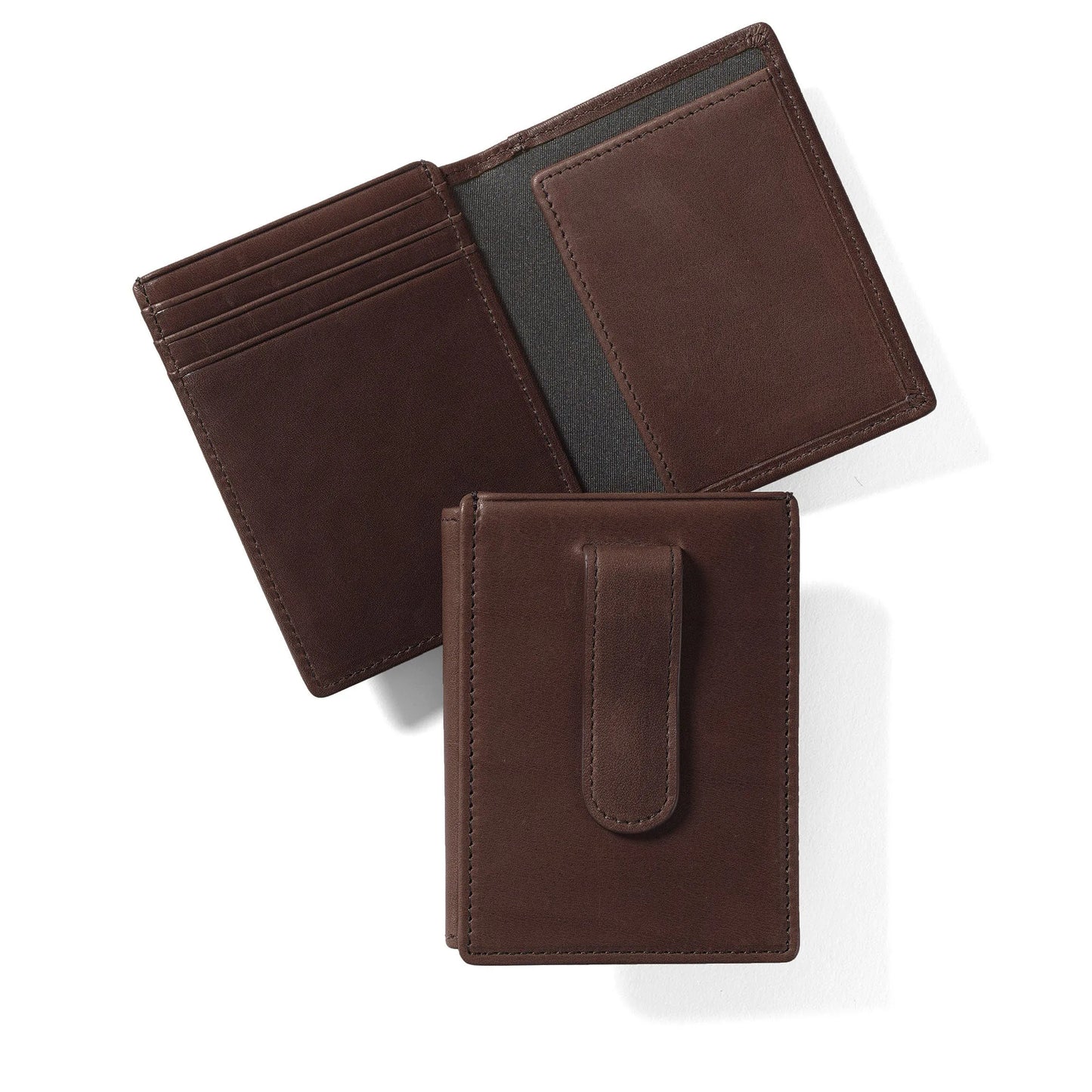 Mens-Brown-Leather-Money-Clip-Card-Holder-Front-By-SKS-Wholesales