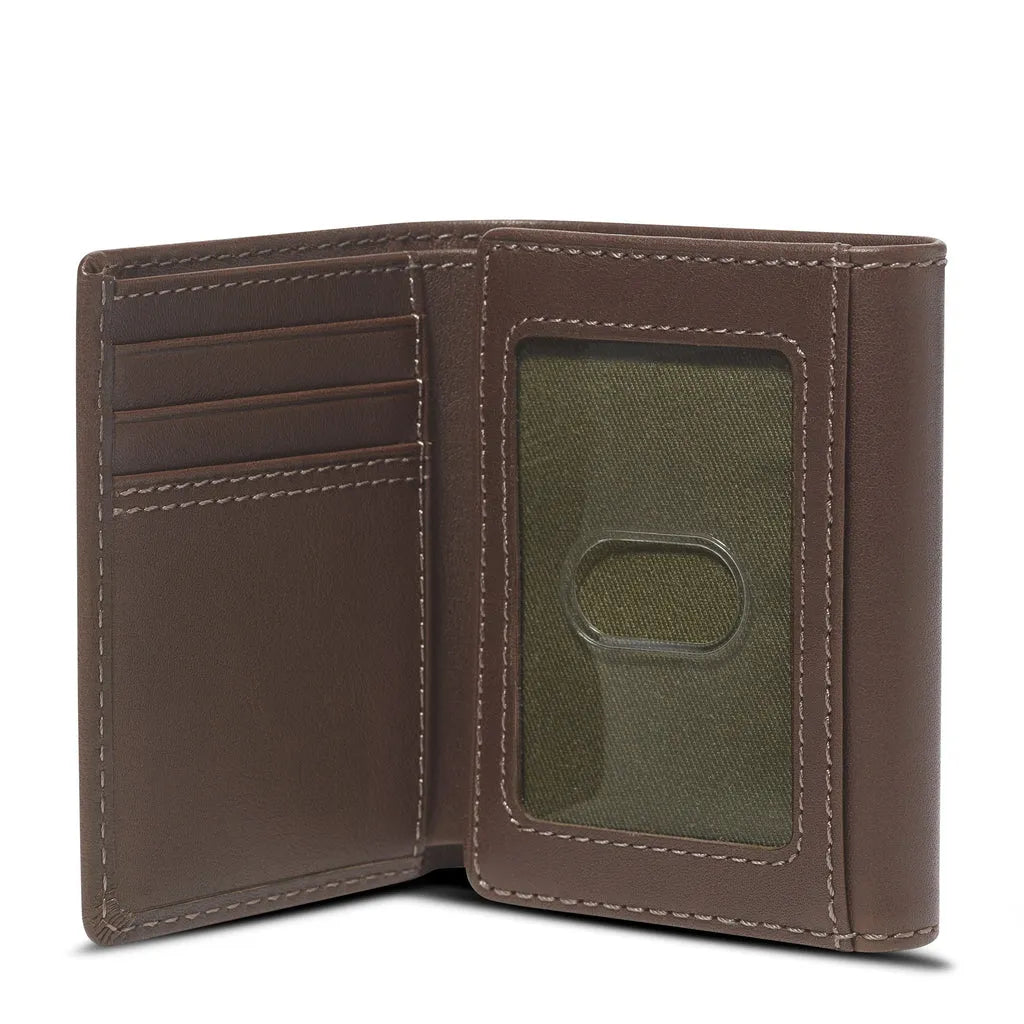 Mens-Brown-Leather-Trifold-Wallet-Half-Open-By-SKS-Wholesales