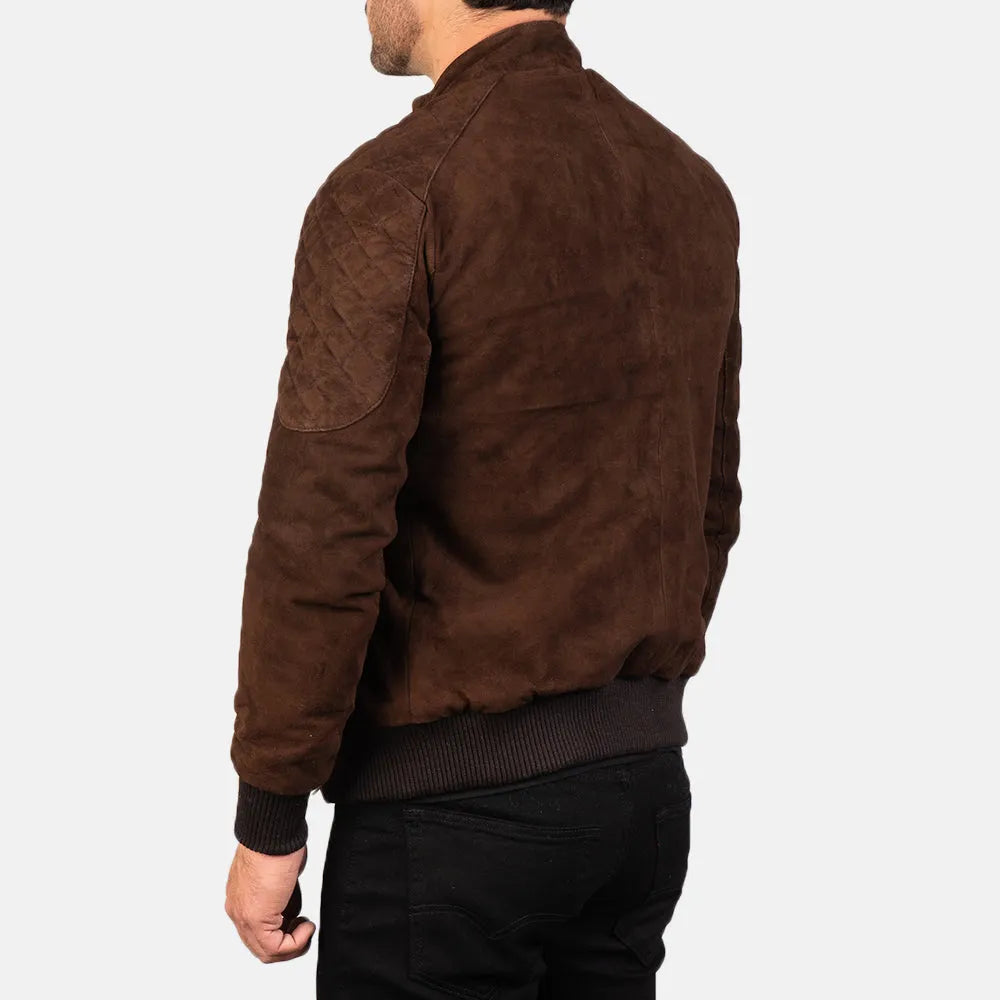 Mens-Dark-Brown-Suede-Bomber-Jacket-Back-By-SKS-Wholesales