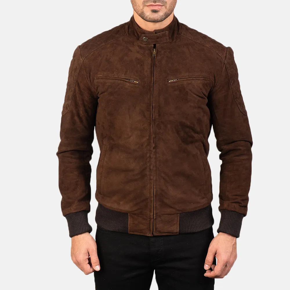 Mens-Dark-Brown-Suede-Bomber-Jacket-Model-By-SKS-Wholesales