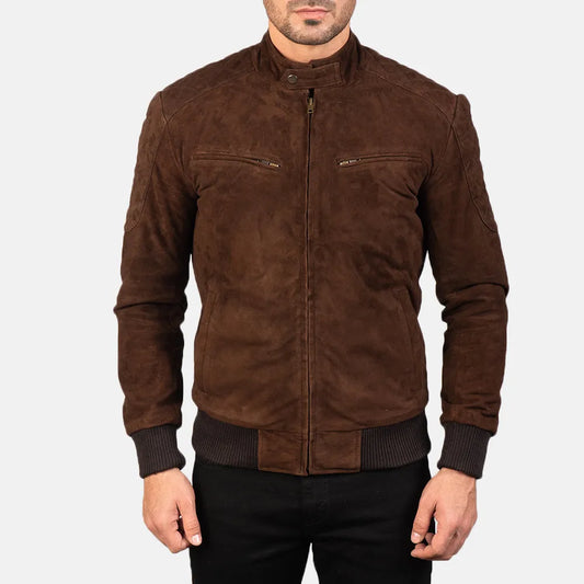 Mens-Dark-Brown-Suede-Bomber-Jacket-Model-By-SKS-Wholesales