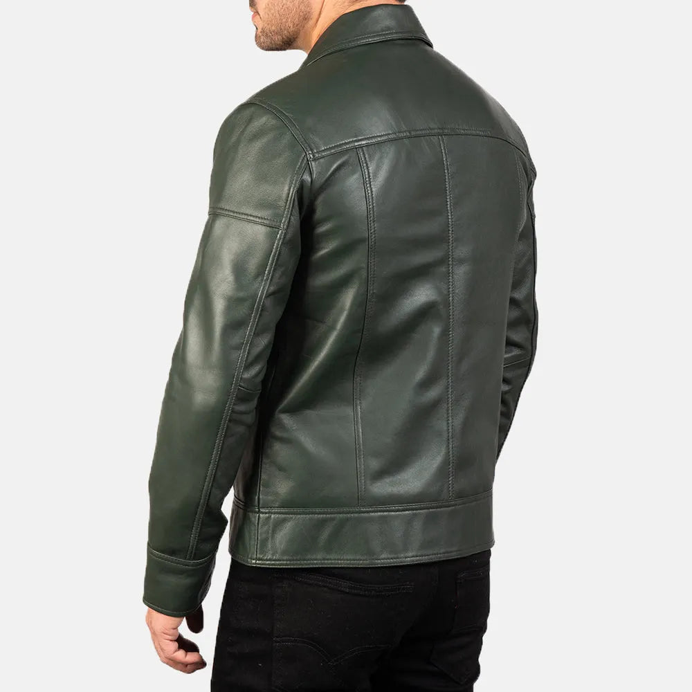 Mens-Green-Leather-Biker-Jacket-Back-By-SKS-Wholesales
