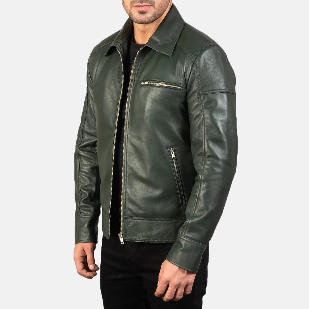 Mens-Green-Leather-Biker-Jacket-Left-By-SKS-Wholesales