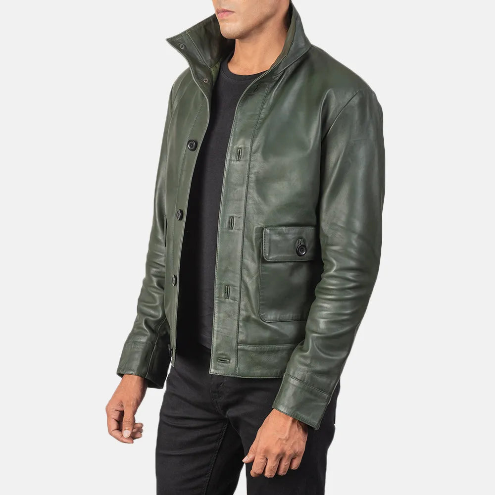 Mens-Green-Leather-Bomber-Jacket-Left-By-SKS-Wholesales
