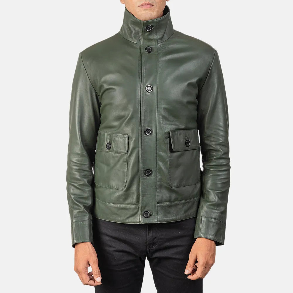 Mens-Green-Leather-Bomber-Jacket-Model-By-SKS-Wholesales