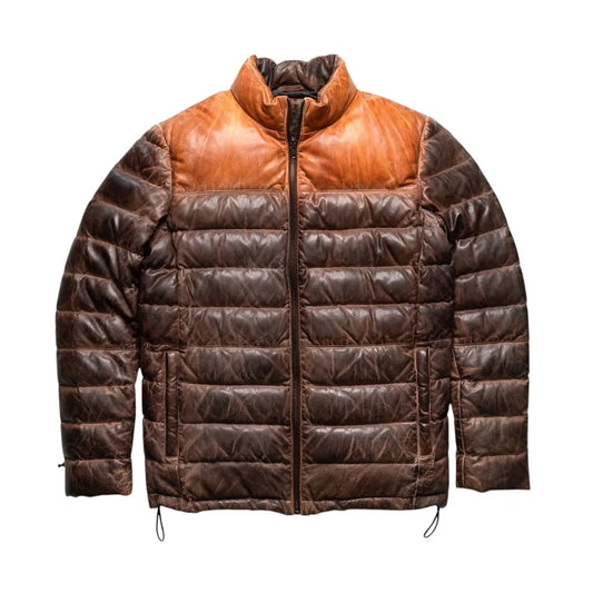 Mens-Leather-Puffer-Jacket-Front-By-SKS-Wholesales