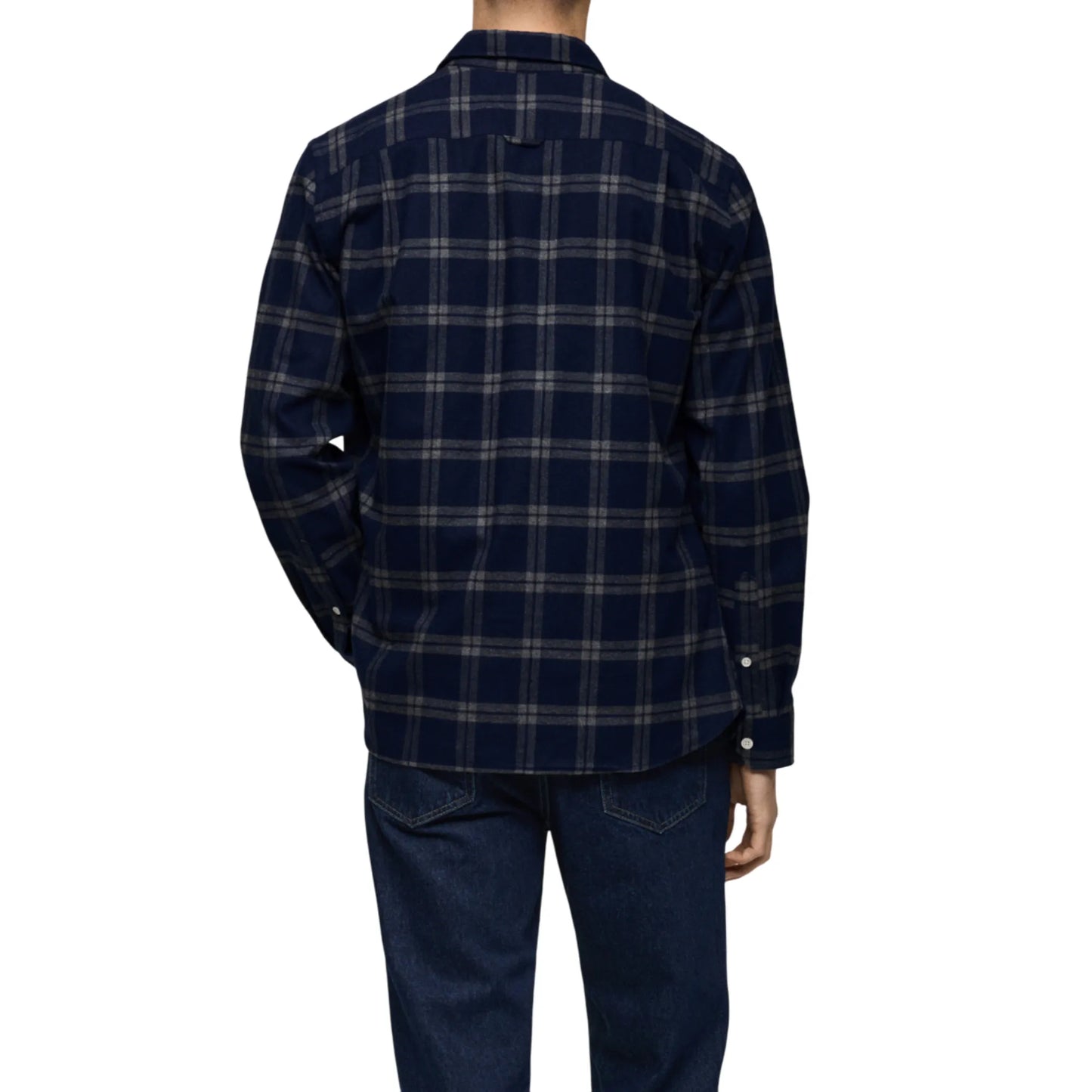 Mens-Navy-Blue-Flannel-Shirt-Back-By-SKS-Wholesales