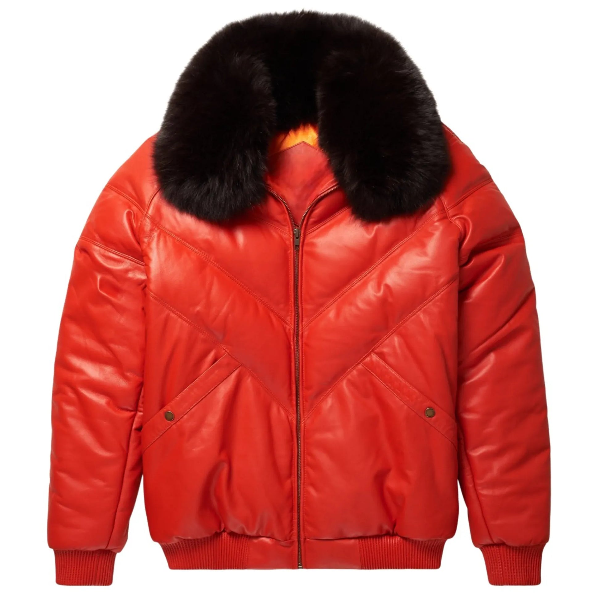 Orange-Leather-V-Bomber-Jacket-By-SKS-Wholesales