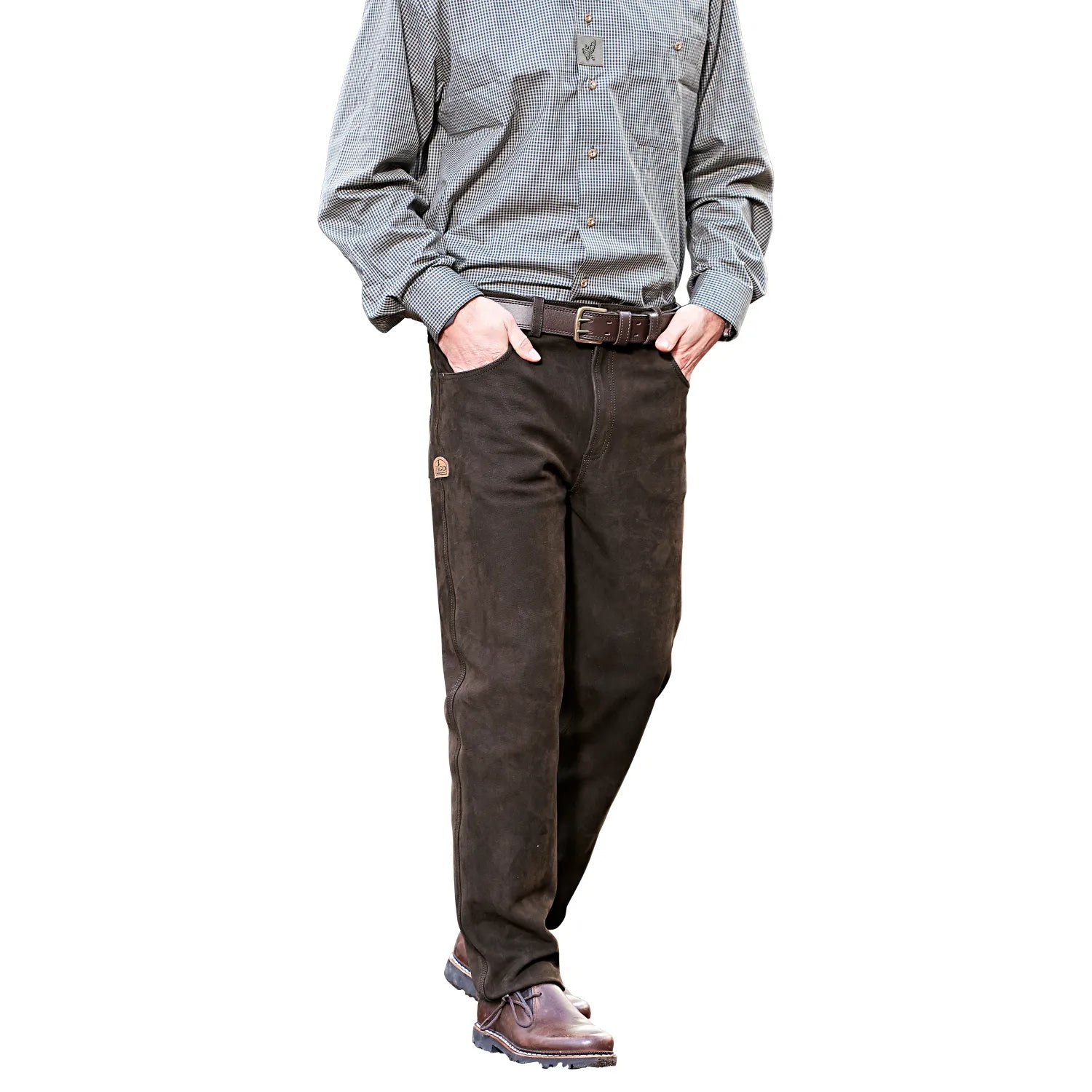Prestige-mens-nubuck-leather-trousers-front-pose-by-SKS-Wholesales