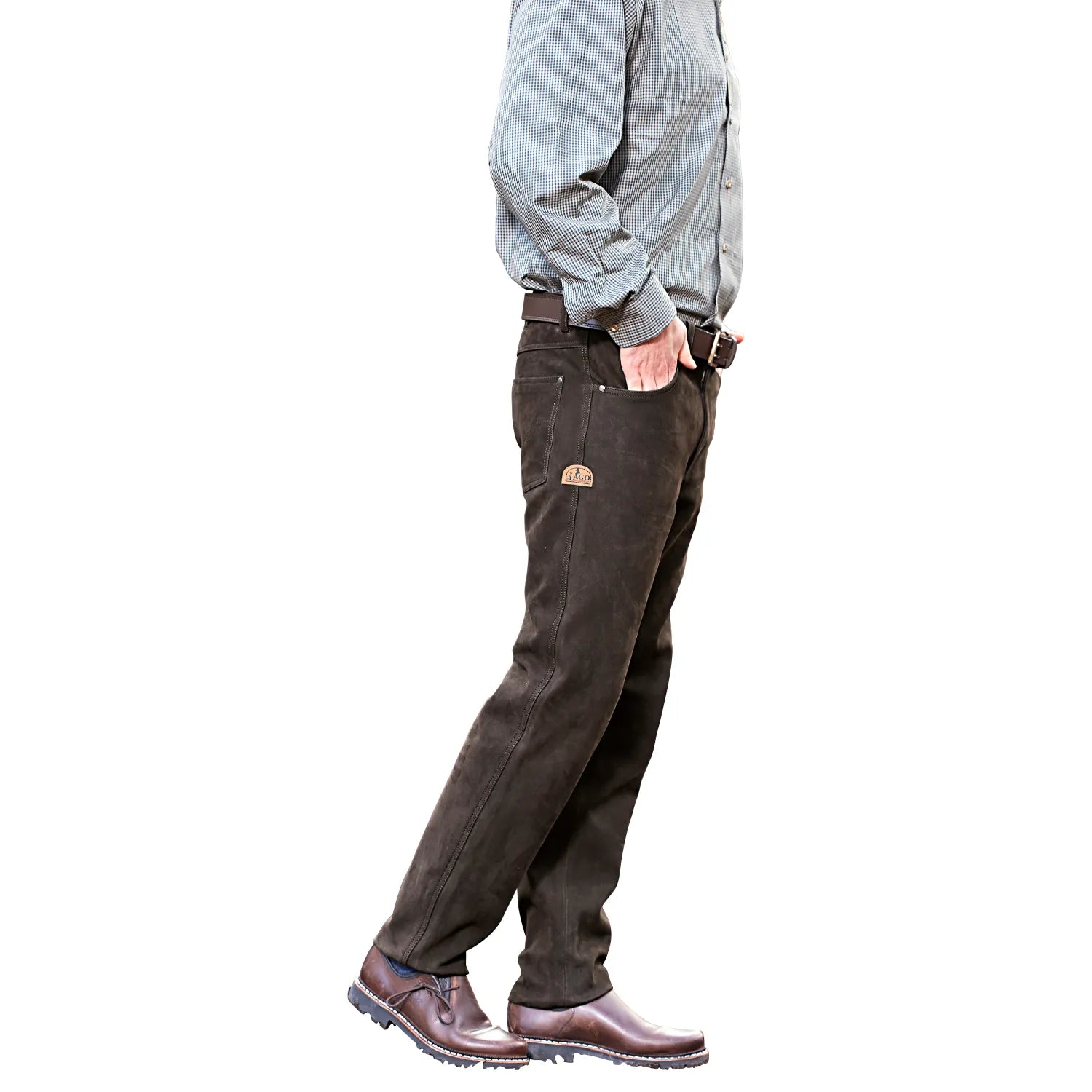 Prestige-mens-nubuck-leather-trousers-front-right-side-pose-by-SKS-Wholesales