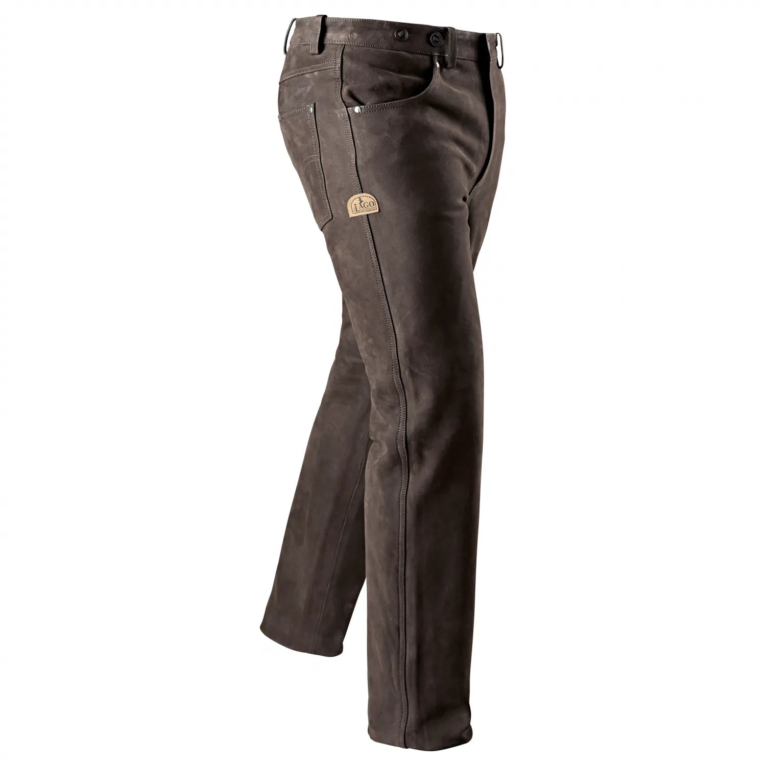 Prestige-mens-nubuck-leather-trousers-right-side-pose-by-SKS-Wholesales