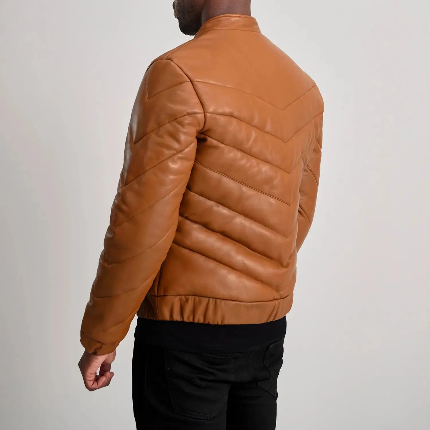 Tan-Leather-Puffer-Jacket-Back-By-SKS-Wholesales